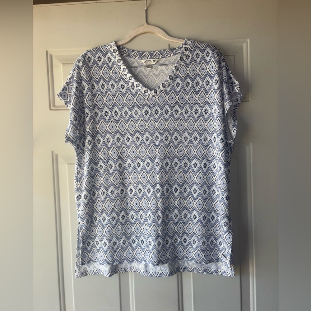 Orvis white/blue print top size S